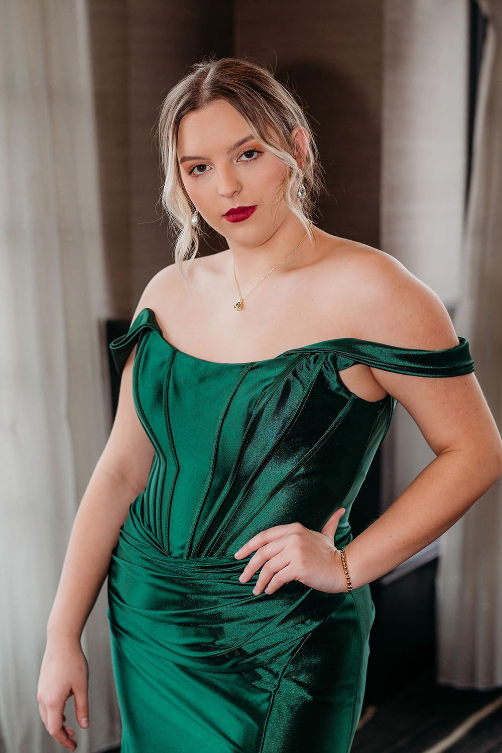 Black Prom Dress Corset Off the Shoulder Long Evening Dress with Slit