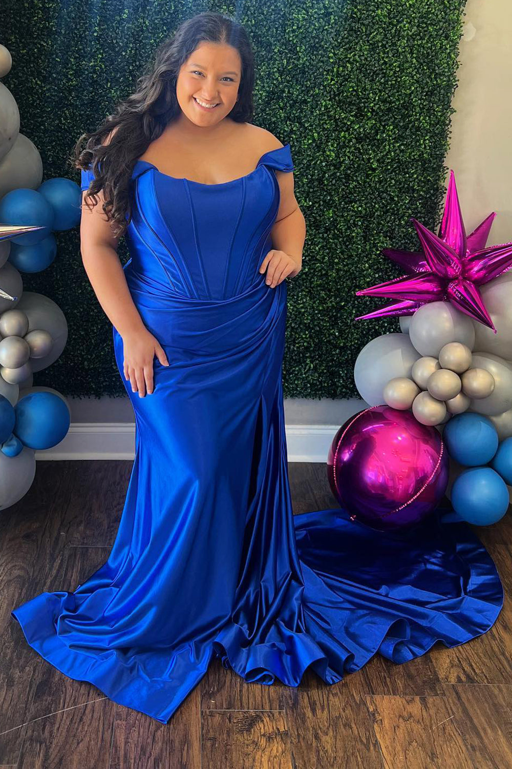 Black Prom Dress Corset Off the Shoulder Long Evening Dress with Slit