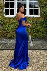Black Prom Dress Corset Off the Shoulder Long Evening Dress with Slit