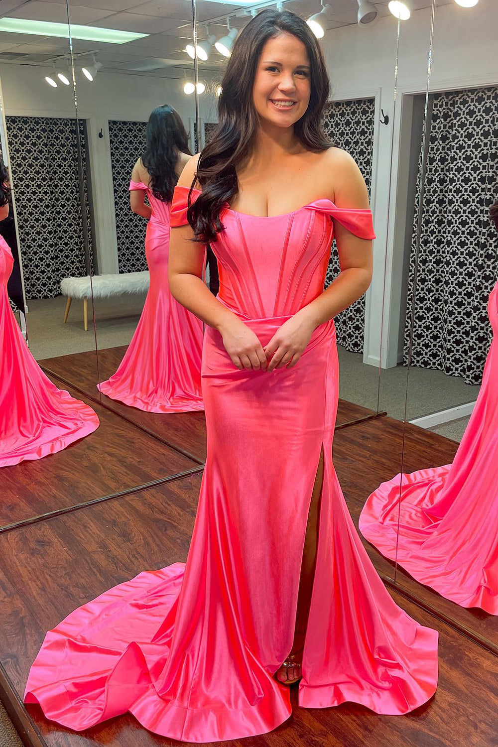 Black Prom Dress Corset Off the Shoulder Long Evening Dress with Slit
