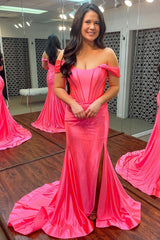 Black Prom Dress Corset Off the Shoulder Long Evening Dress with Slit
