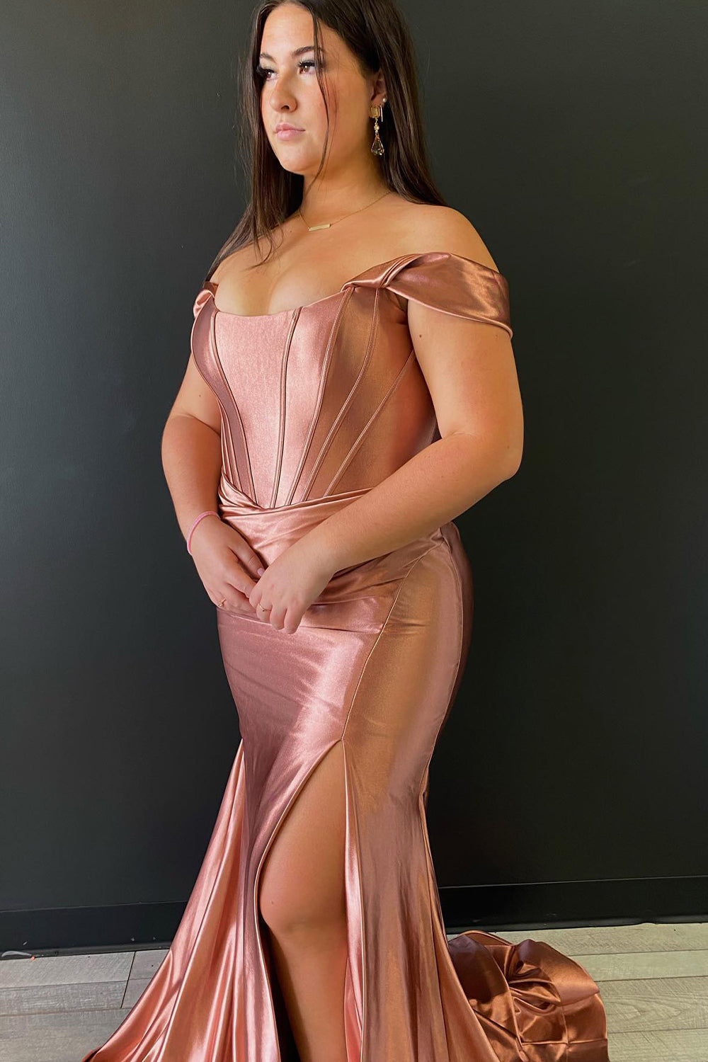 Black Prom Dress Corset Off the Shoulder Long Evening Dress with Slit