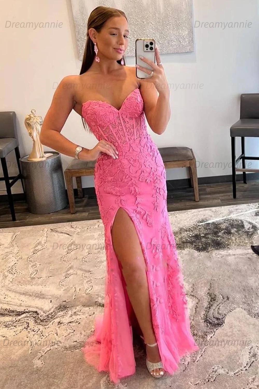 Light Blue Prom Dress Mermaid Sweetheart Corset Long Laced Evening Dress with Slit