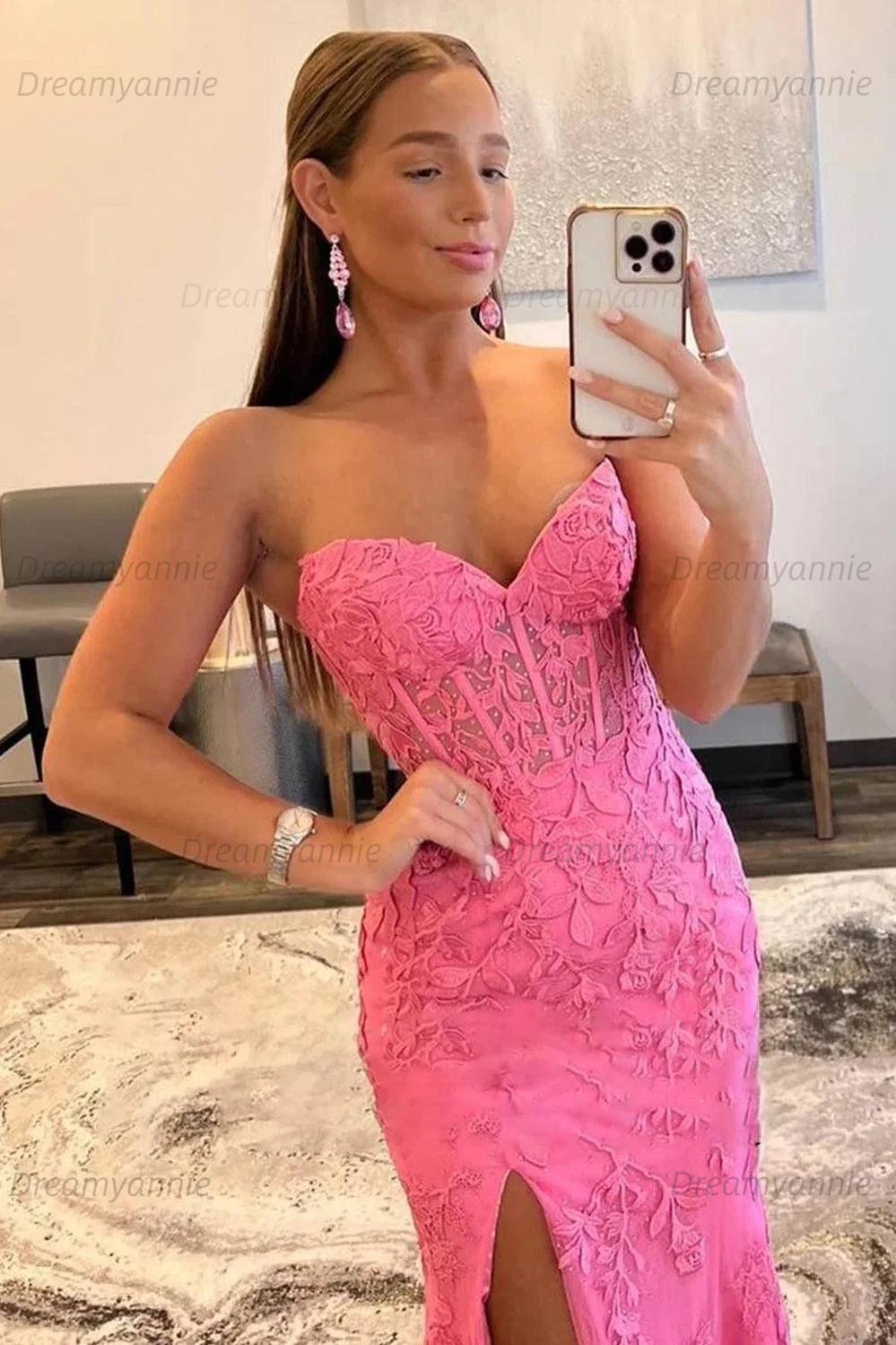 Light Blue Prom Dress Mermaid Sweetheart Corset Long Laced Evening Dress with Slit