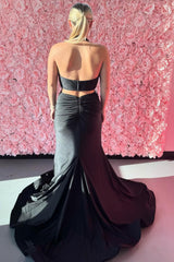 Black Prom Dress Cut Out Mermaid Halter Long Evening Dress With Slit