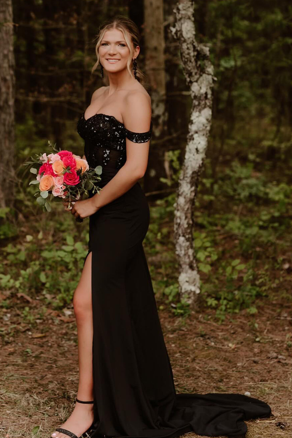 Black Prom Dress Mermaid Corset Long Evening Dress With Appliques