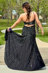 Black Prom Dress One Shoulder Mermaid Long Evening Dress With Slit
