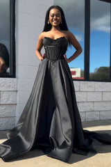 Black Prom Dress Sweetheart A Line Corset Formal Dress