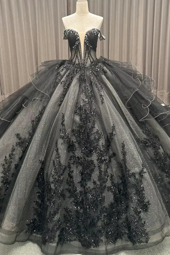 black and silver sweet 16 dresses Black Gothic Quinceanera Dress With Sparkly Applique... From Bestoffers, $522.04