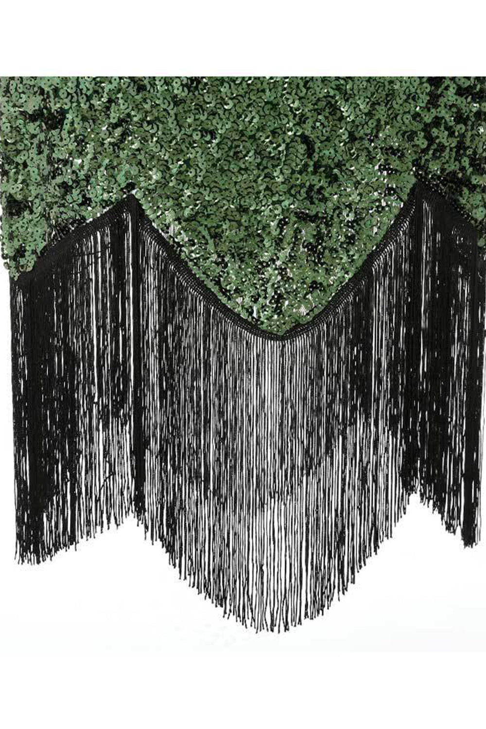 Black Sequin Dress Cap Sleeves Fringe 1920s Gatsby Dress