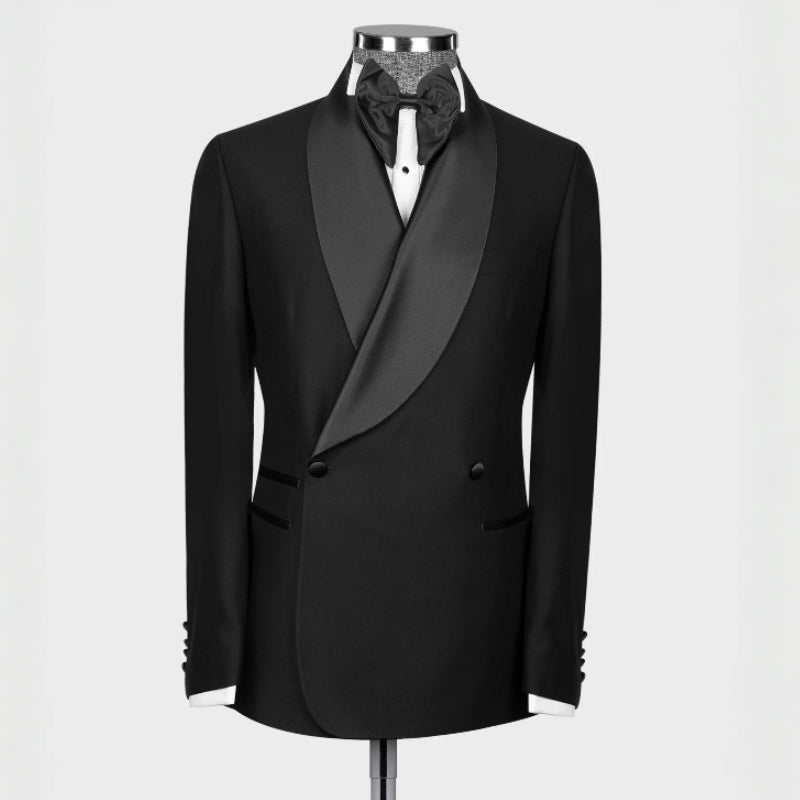 Black Shawl Lapel Double Breasted Wedding Suit