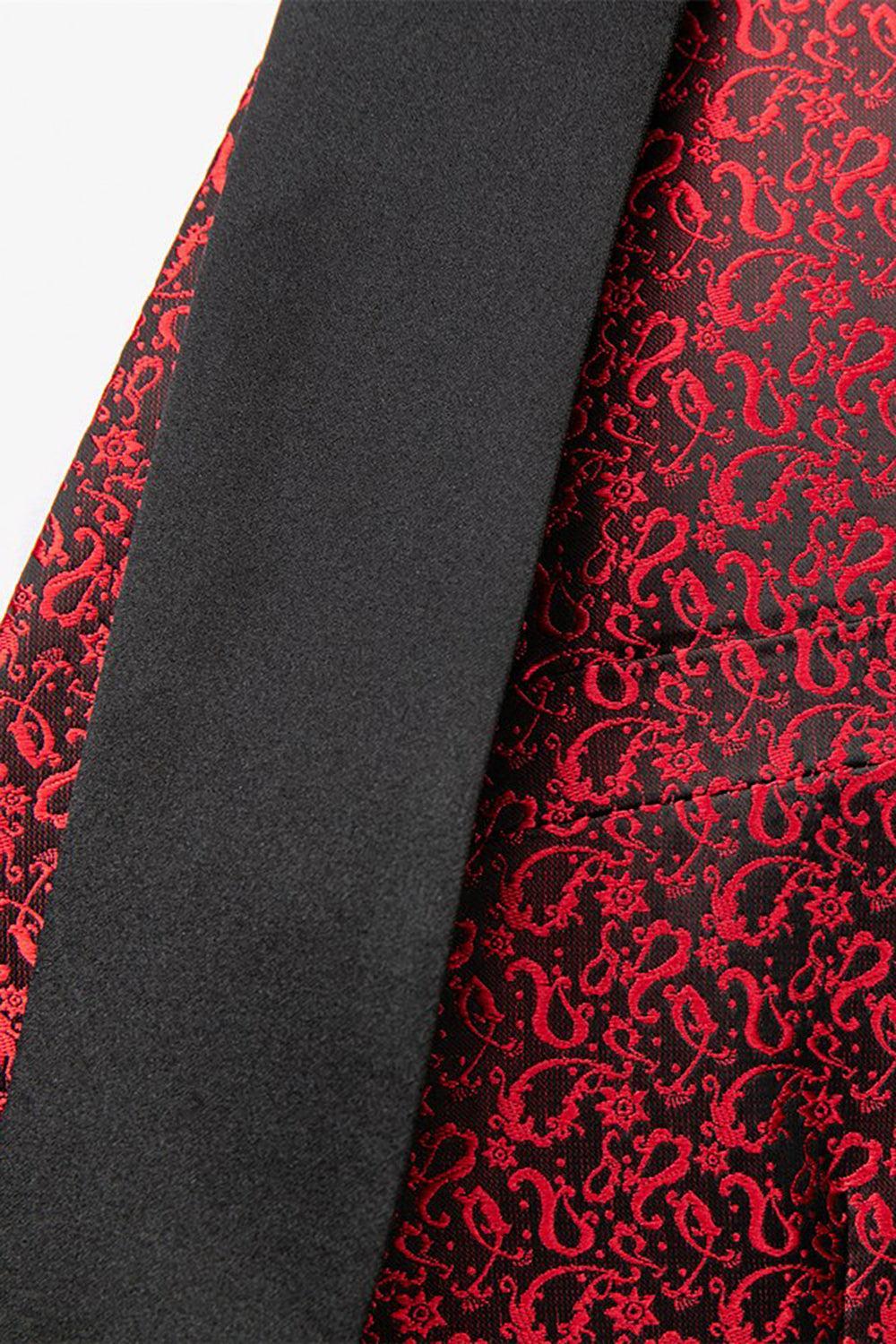 Black Shawl Lapel Jacquard 3-Piece Men's Suit Blazer Vest Pants