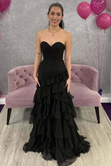Dreamyannie Yellow Prom Dress Chiffon Sweetheart Ruffled Long Formal Dress With Slit