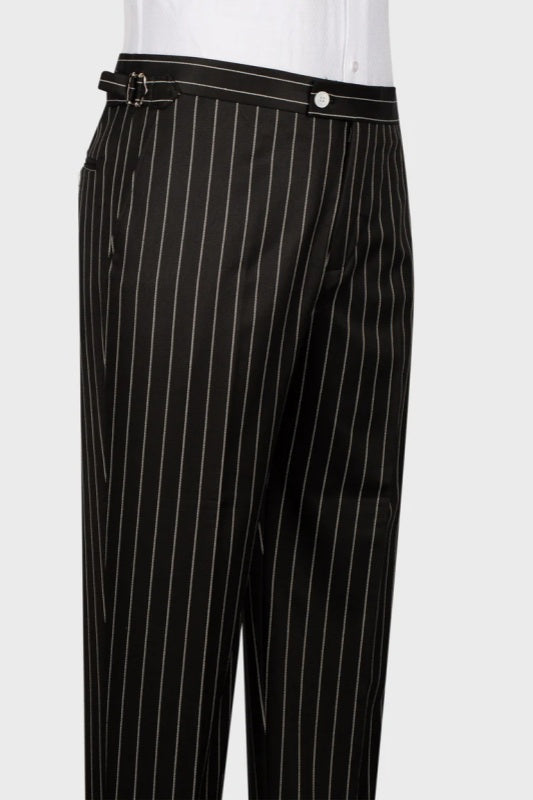 Black Striped Peaked Lapel 3 Piece Business Men's Suit
