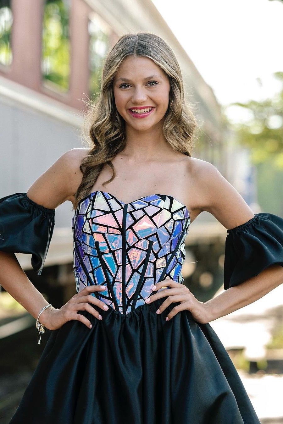 Black Sweetheart Neck Graduation Dress A Line Short Cocktail Dress with Sleeves