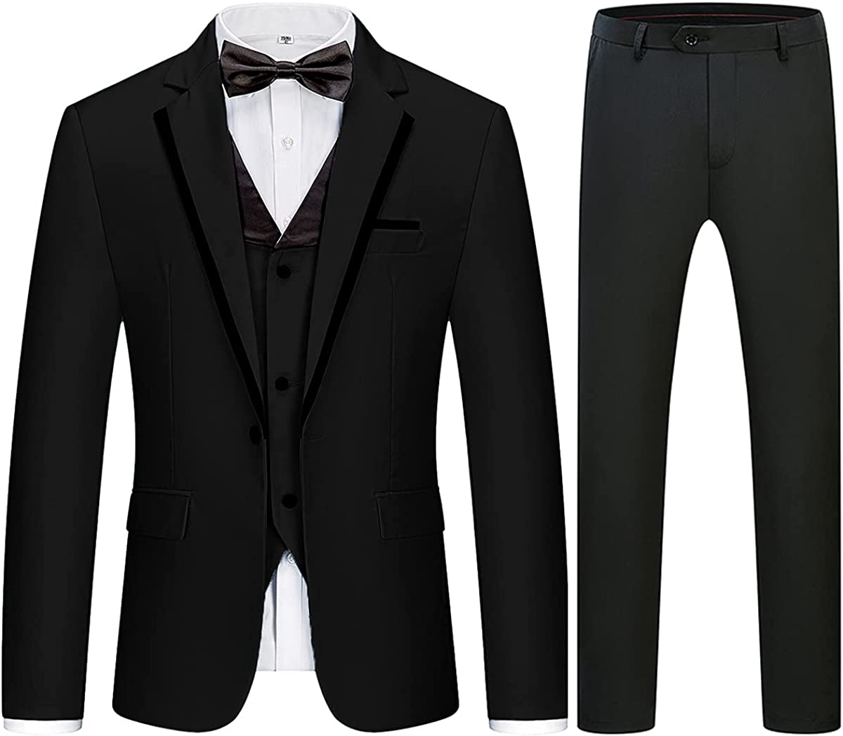 Black Three Piece Notched Lapel Business Suit for Men