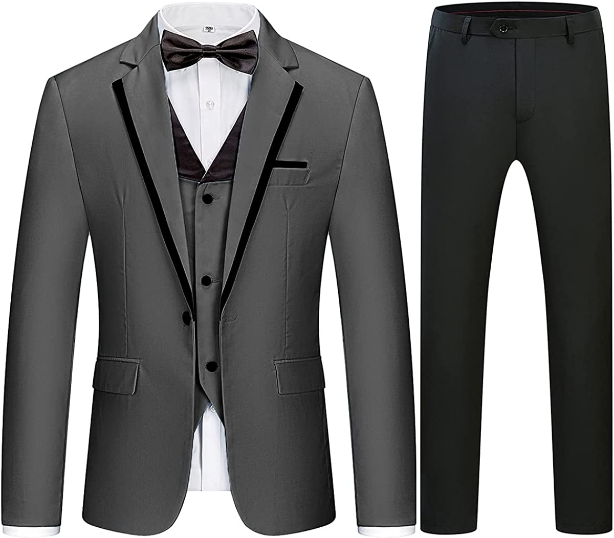 Black Three Piece Notched Lapel Business Suit for Men