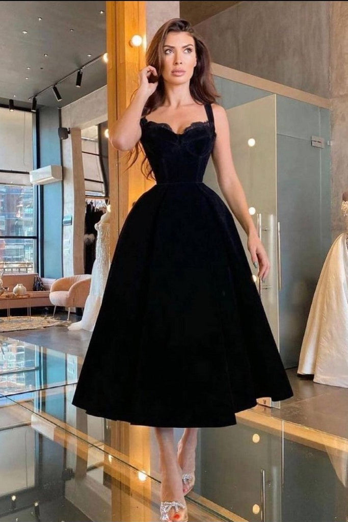 Dreamyannie Women Black Velvet Dress A Line Tea Length Christmas Party Dress Dreamyannie UK Dreamyannie Women Black Velvet Dress A Line Tea Length Christmas Party Dress Dreamyannie UK
