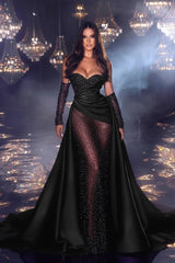 Elegant Sweetheart Prom Dress Beaded Purple Mermaid Evening Dress with Train