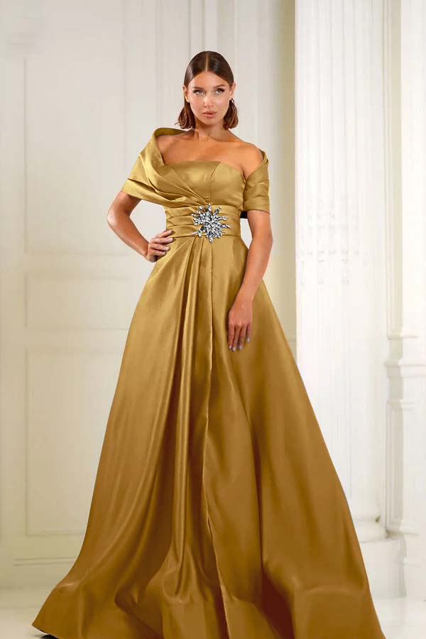 Blue A Line Prom Dress Asymmetric Neck Beaded Evening Dress
