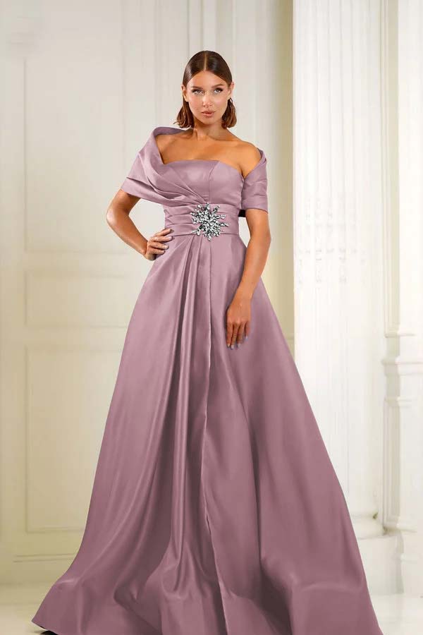 Blue A Line Prom Dress Asymmetric Neck Beaded Evening Dress