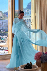 Blue A Line Prom Dress Multicolor Evening Dress