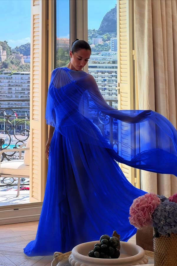 Blue A Line Prom Dress Multicolor Evening Dress