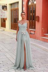 Blue A Line Prom Dress Sleeveless Strapless Beaded Evening Dress