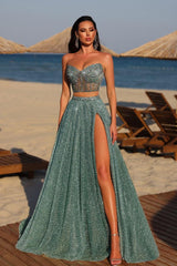 Blue A Line Prom Dress Sweetheart Beaded Sleeveless Evening Dress