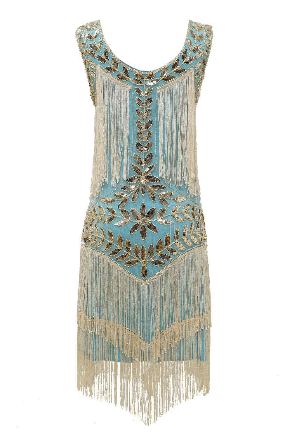 Blue Apricot Gatsby Dress Sequin Fringe 1920s Dress