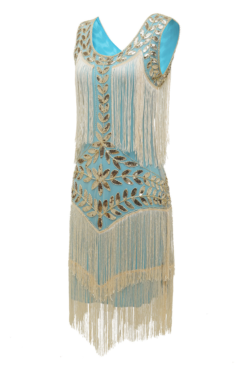 Blue Apricot Gatsby Dress Sequin Fringe 1920s Dress