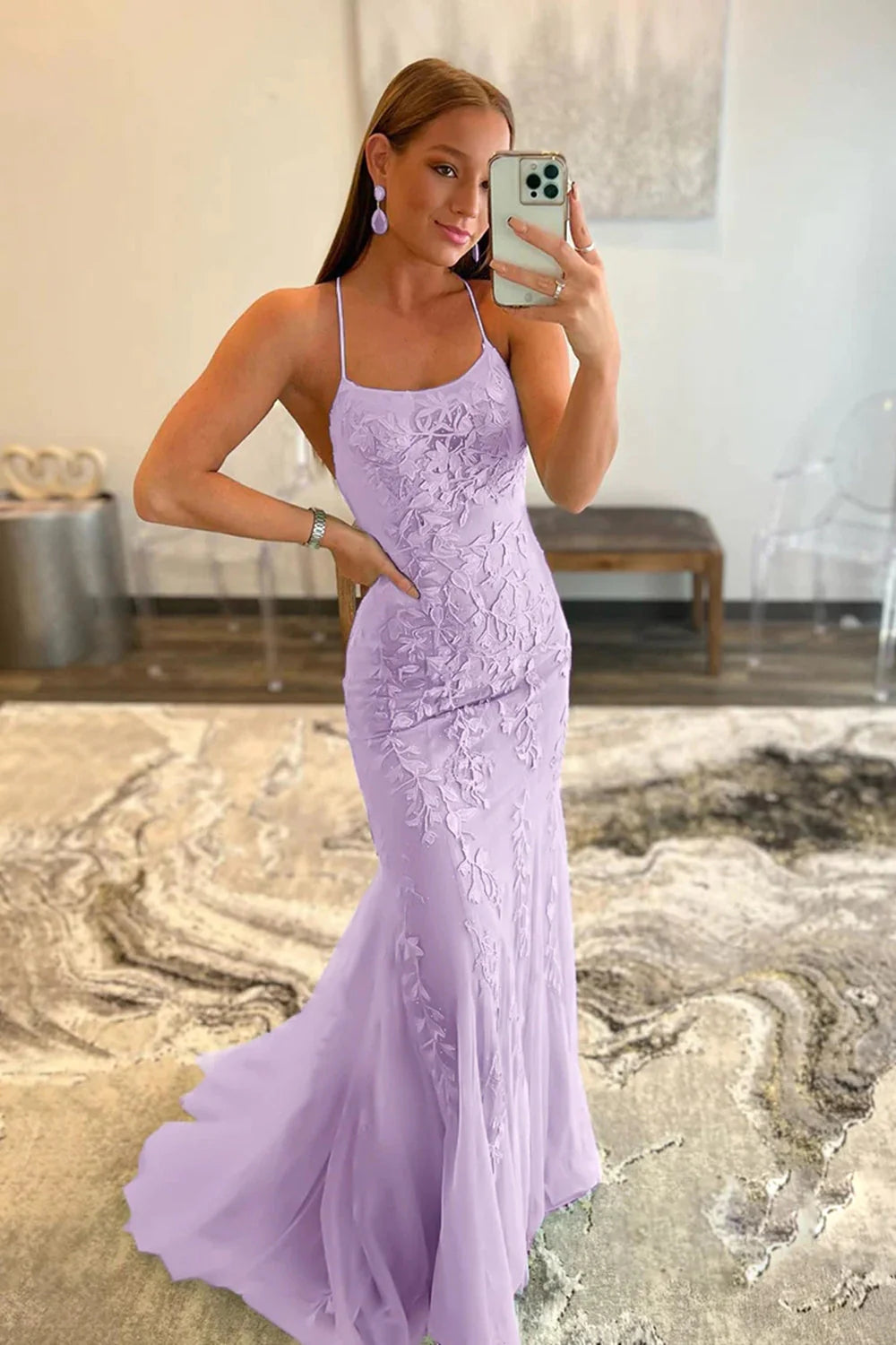 Blue Lace Mermaid Backless Prom Dress Tulle Evening Dress