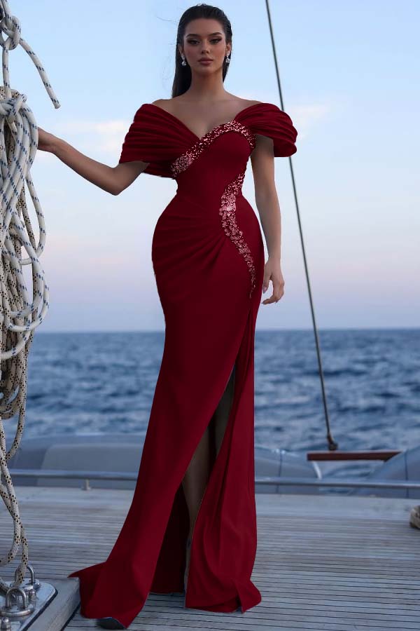 Blue Mermaid Prom Dress Beaded Off the Shoulder Evening Dress