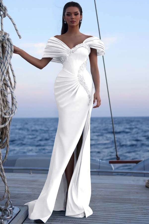 Blue Mermaid Prom Dress Beaded Off the Shoulder Evening Dress