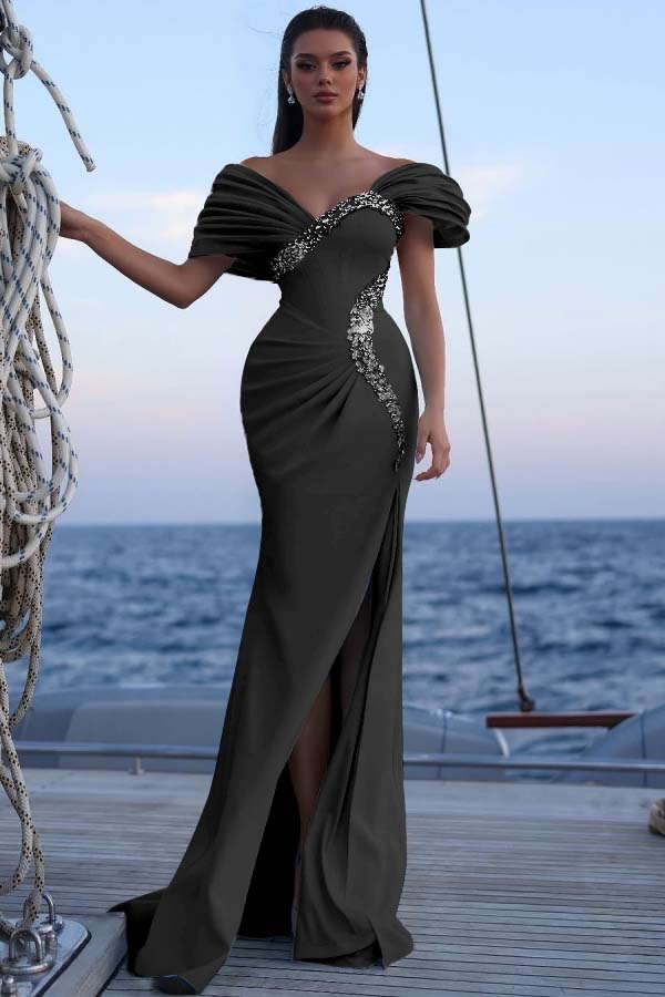 Blue Mermaid Prom Dress Beaded Off the Shoulder Evening Dress