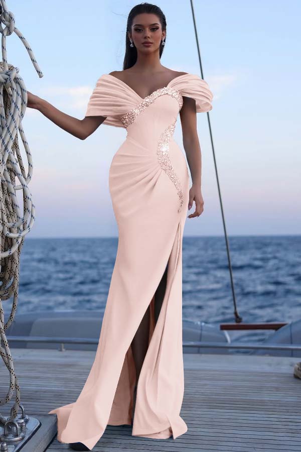 Blue Mermaid Prom Dress Beaded Off the Shoulder Evening Dress