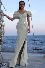 Blue Mermaid Prom Dress Beaded Off the Shoulder Evening Dress