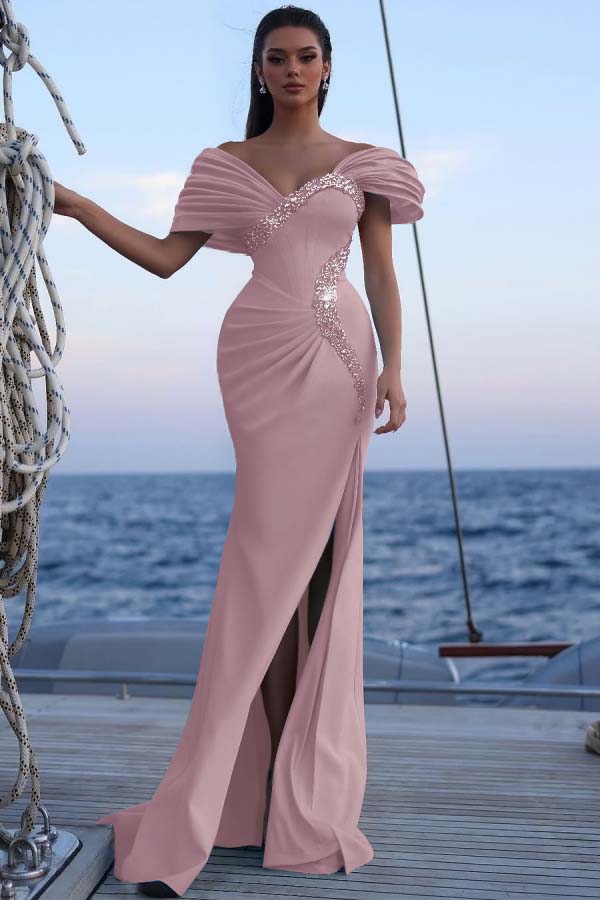 Blue Mermaid Prom Dress Beaded Off the Shoulder Evening Dress