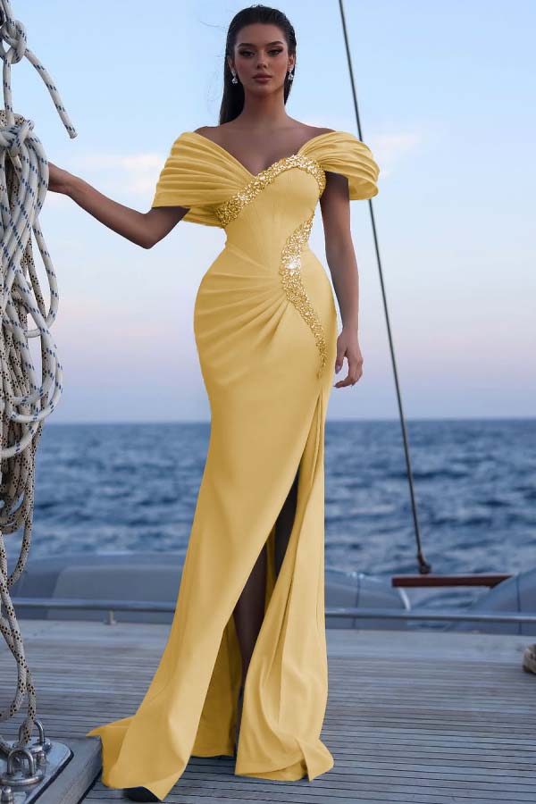 Blue Mermaid Prom Dress Beaded Off the Shoulder Evening Dress