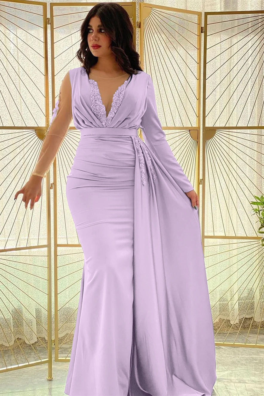 Blue Mermaid Prom Dress Long Sleeve Beaded Evening Dress