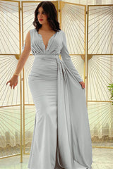 Blue Mermaid Prom Dress Long Sleeve Beaded Evening Dress