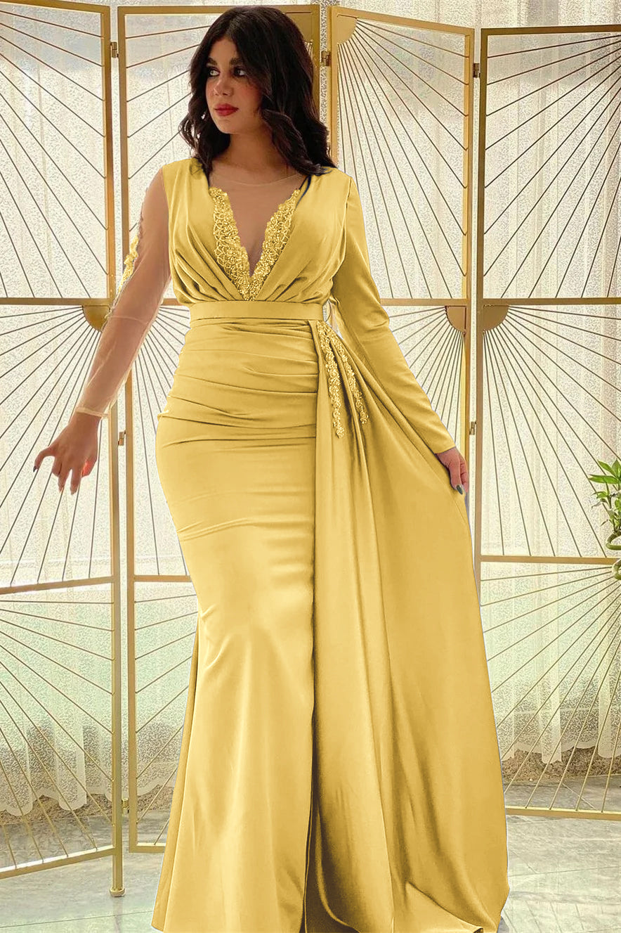 Blue Mermaid Prom Dress Long Sleeve Beaded Evening Dress
