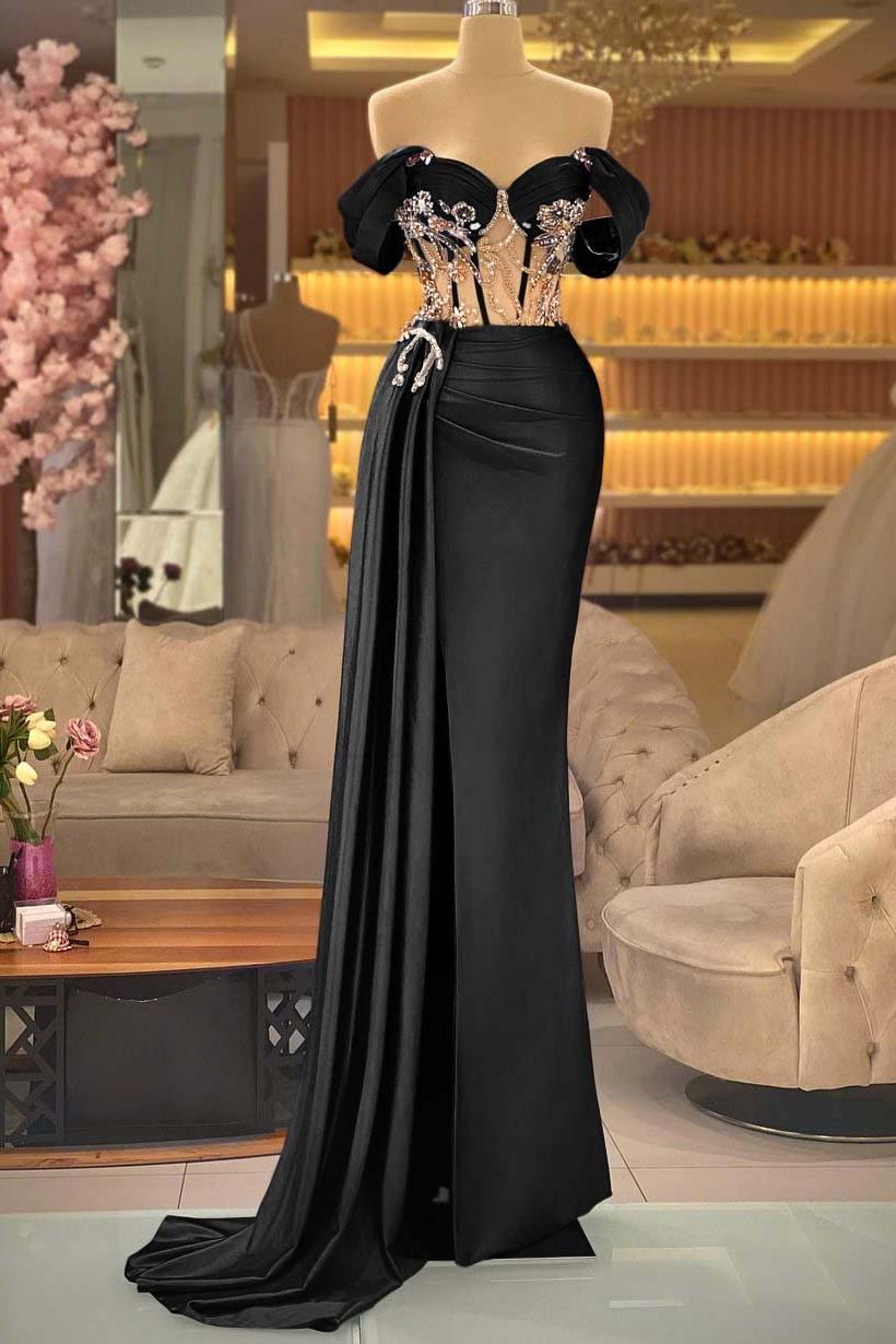 Blue Mermaid Prom Dress Off the Shoulder Beaded Evening Dress