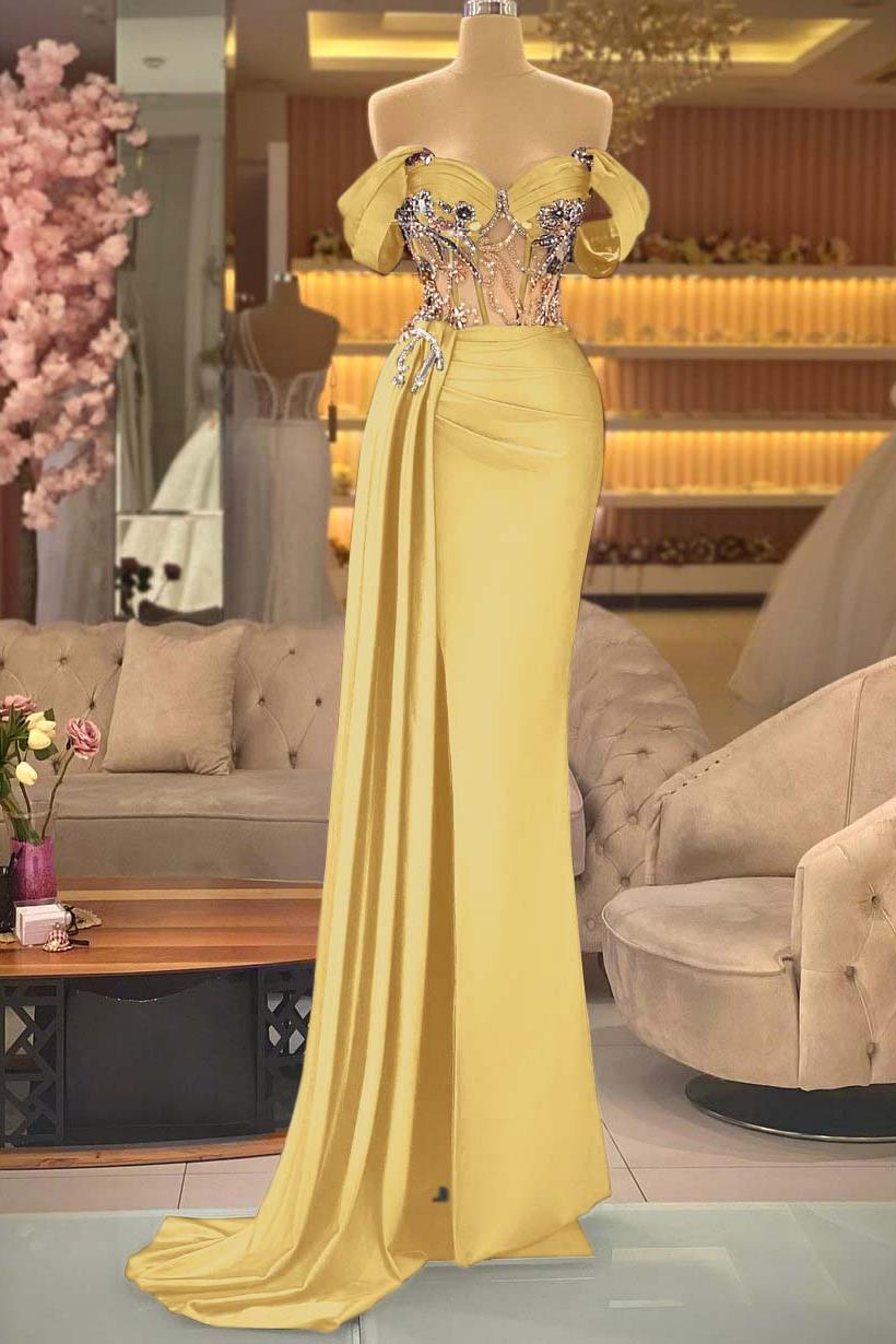 Blue Mermaid Prom Dress Off the Shoulder Beaded Evening Dress