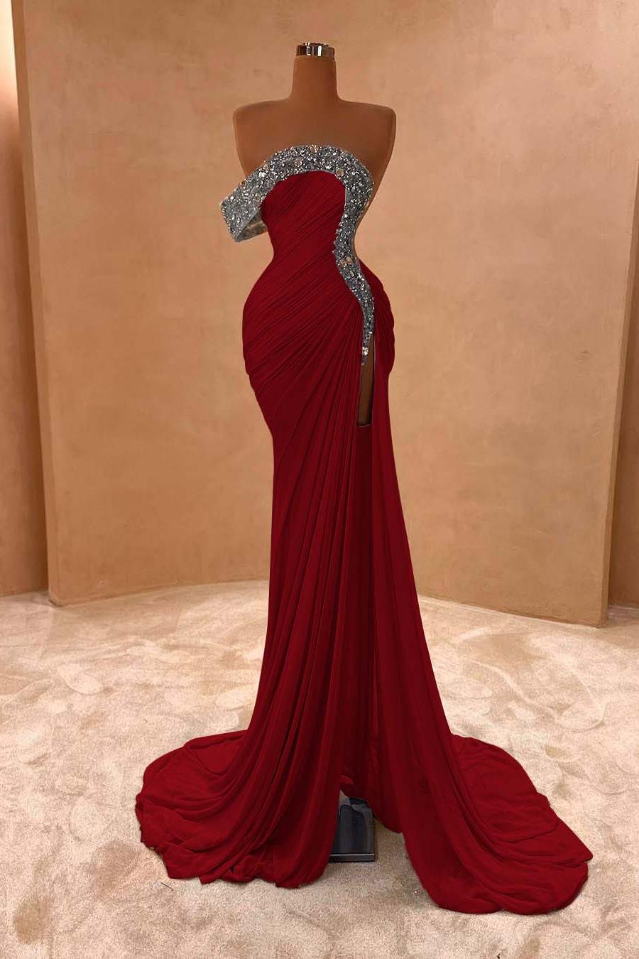 Blue Mermaid Prom Dress One Shoulder Beaded Evening Dress
