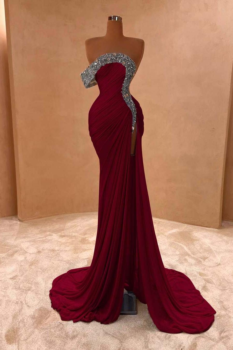 Blue Mermaid Prom Dress One Shoulder Beaded Evening Dress
