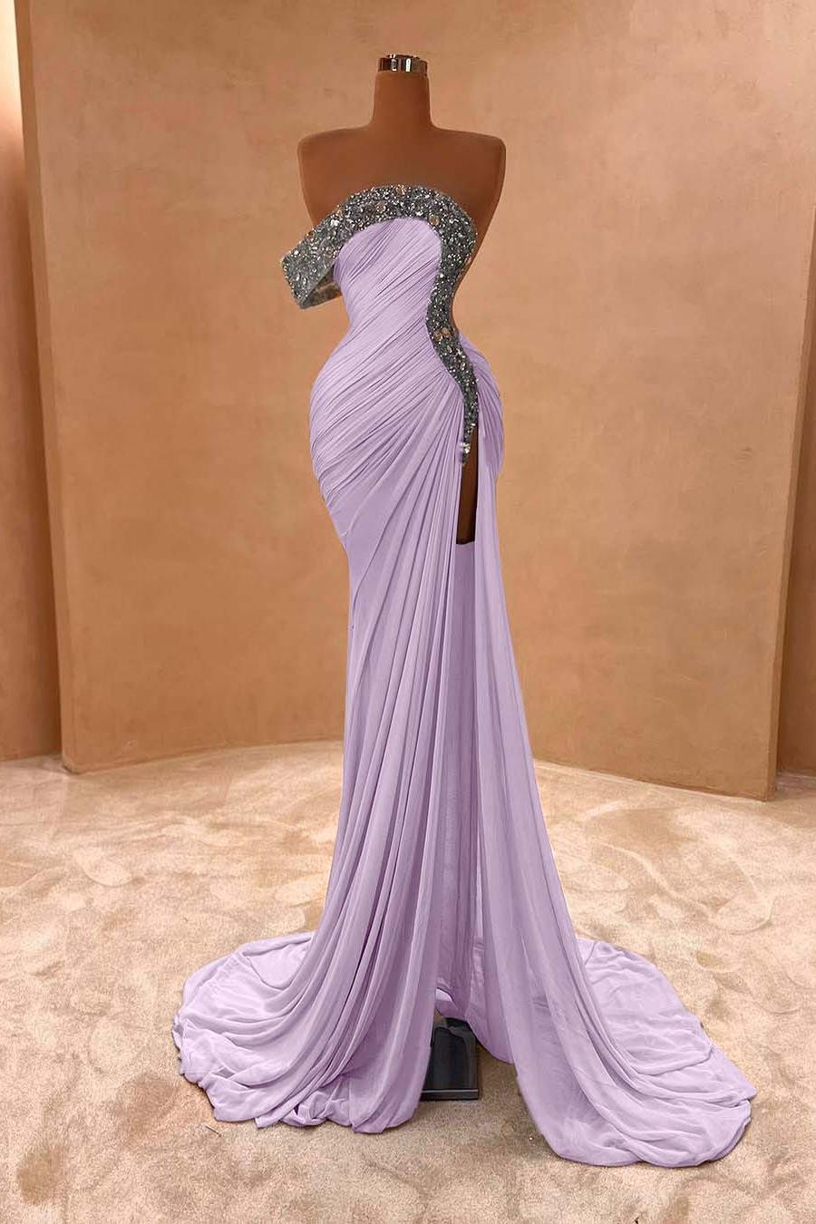 Blue Mermaid Prom Dress One Shoulder Beaded Evening Dress