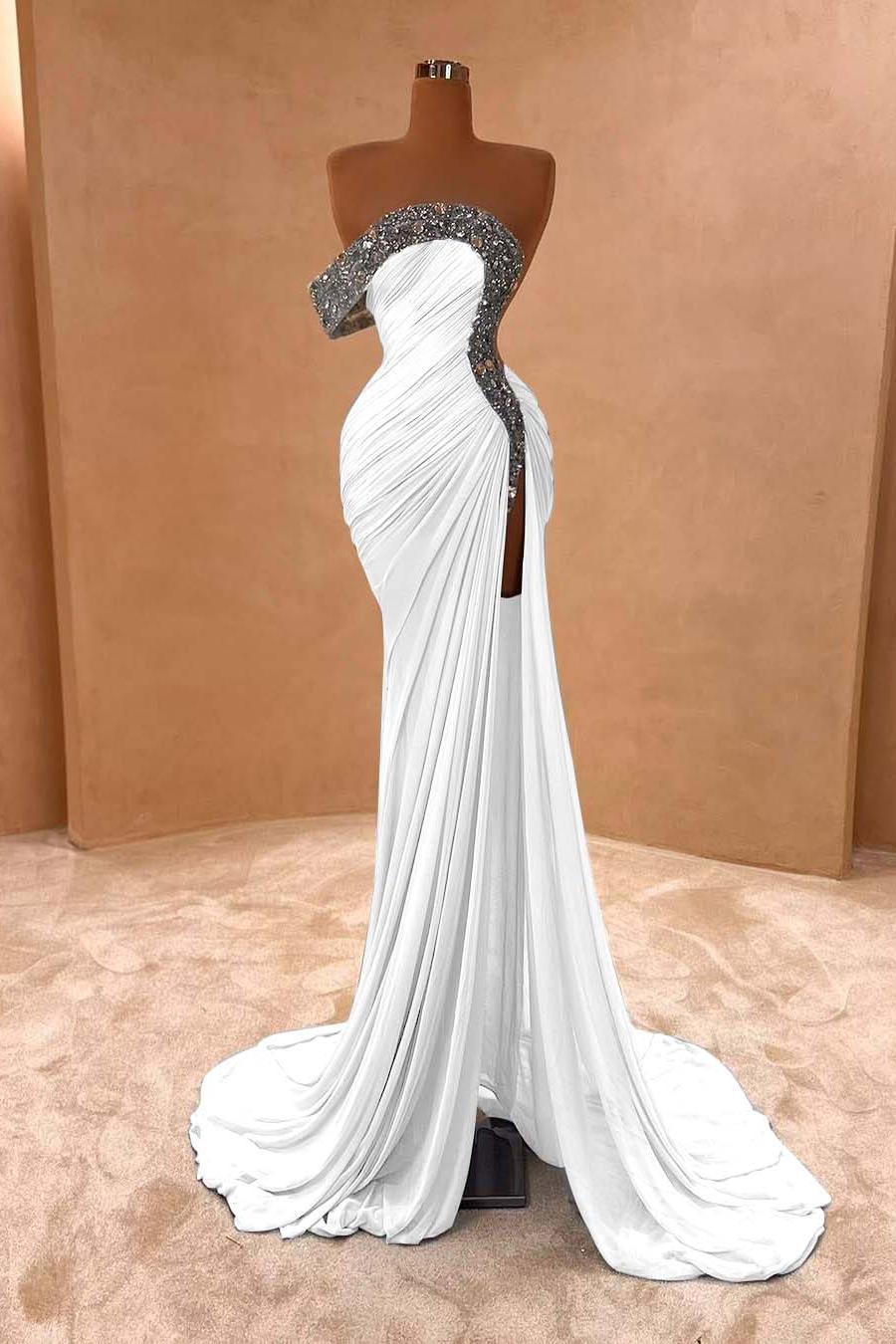 Blue Mermaid Prom Dress One Shoulder Beaded Evening Dress