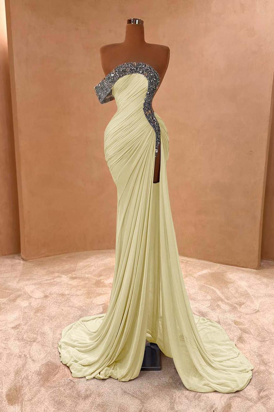 Blue Mermaid Prom Dress One Shoulder Beaded Evening Dress