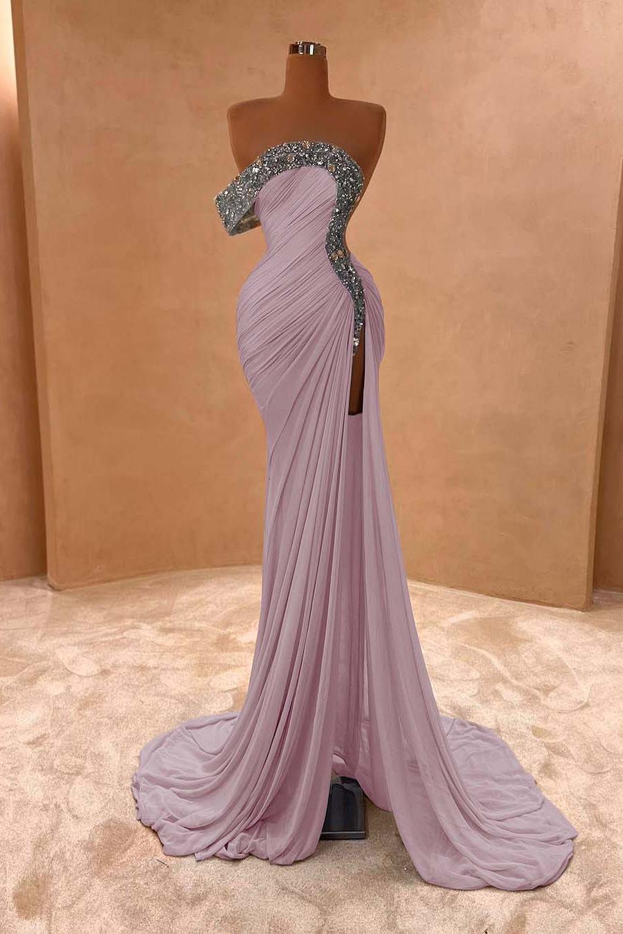 Blue Mermaid Prom Dress One Shoulder Beaded Evening Dress
